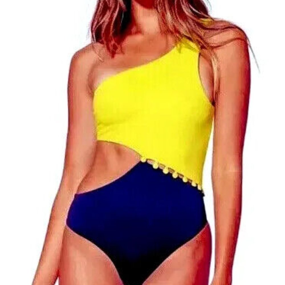 RED CARTER ONE SHOULDER 1 PC SPRITE NEON YELLOW & NAVY SWIMSUIT SZ S, M NWT!